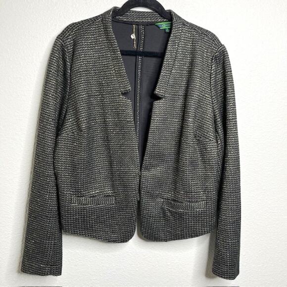 C. Wonder Knit Tweed Cropped Notch Collar Black Blazer Gold Threaded X-Large - Picture 1 of 9